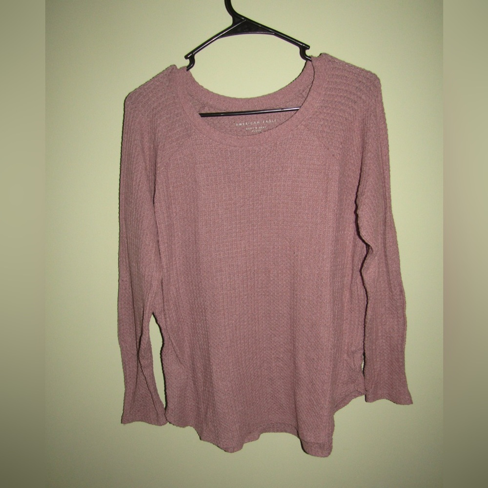 American Eagle Purple Scoop Neck Waffle Long-Sleeve
